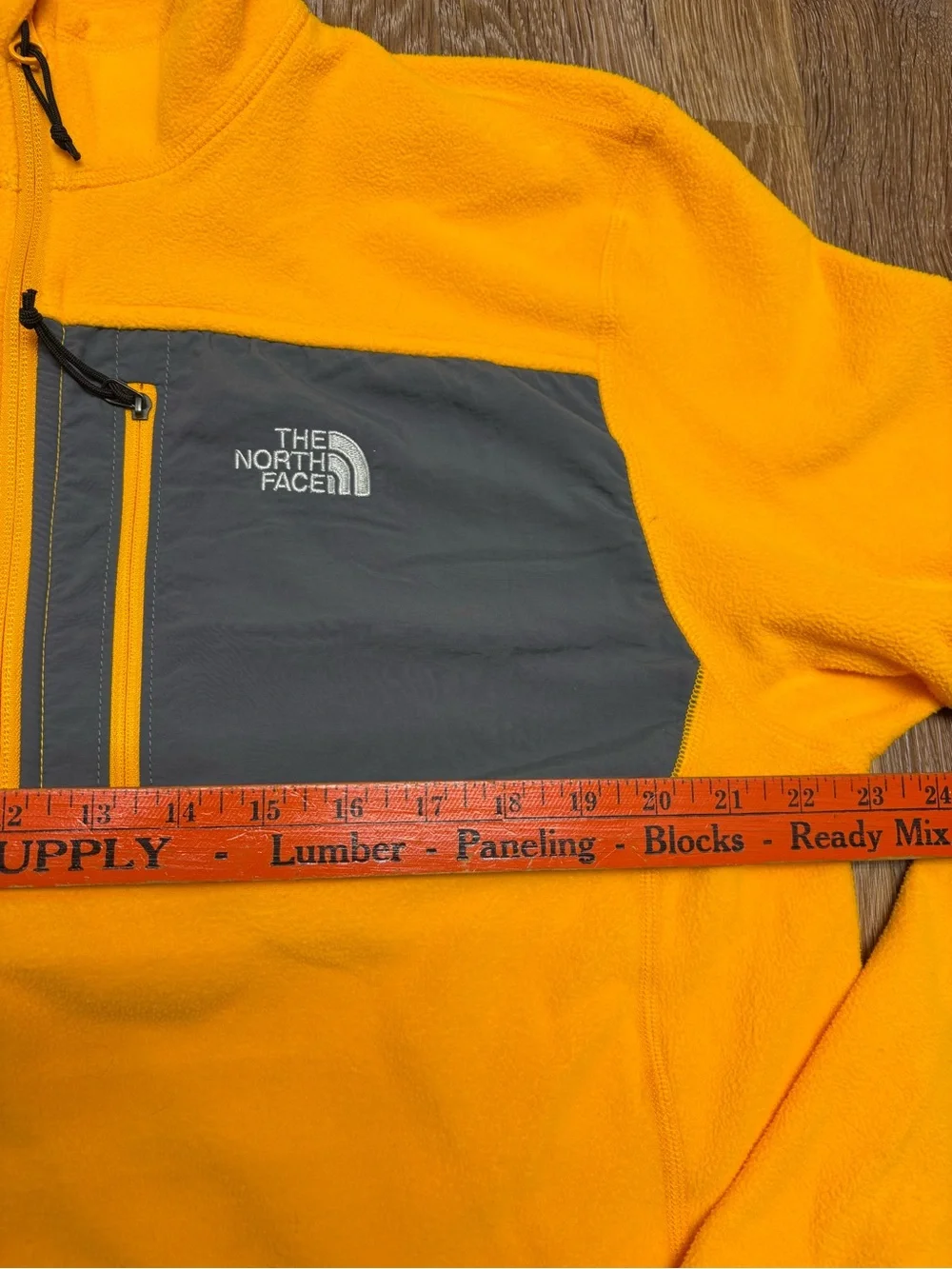 The North Face Men’s Yellow Fleece Zip Pullover with Gray Chest Pocket